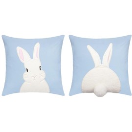 IHClink Pack of 2 Rabbit Easter Cushion Covers, Easter Decoration, Spring Seasonal Decorative Cushion Cover Couch with 3D Embroidered Appliqué Rabbit Decorative Cushion Cover Spring 45 x 45 cm