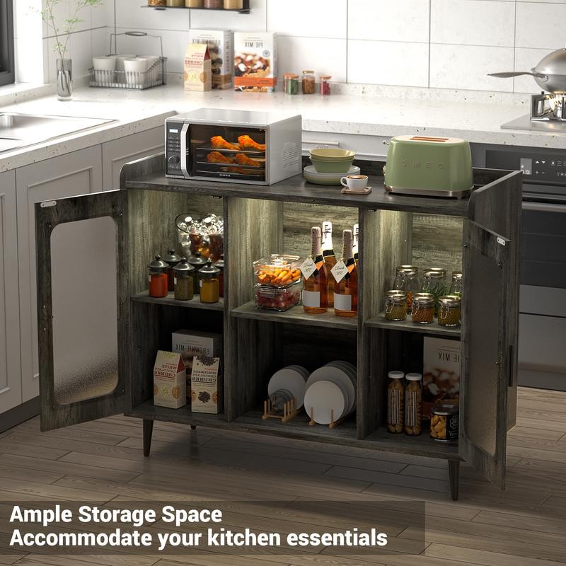 Wine Bar Cabinet with Power Outlet & LED Light Home