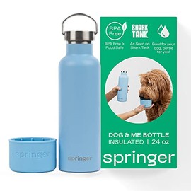 Springer Dog and Me - Botella de agua aislada de acero inoxidable de 24 onzas, fría durante más de 12 horas, botella de agua portátil para perros con tazón de agua de viaje integrado para perros,