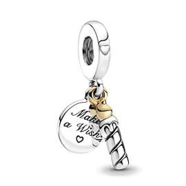 MM | Abalorio Charm Dije 100% plata de ley 925 con diseño de Vela de cumpleaños leyenda "Make a wish",colgante para mujer compatible con Pandora y otras pulseras y collares. Regalo para Mujer pulera y collar.