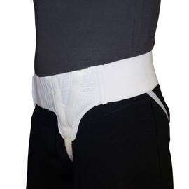 AT Surgical Left Side Inguinal or Groin Hernia Belt, Mens Truss White Adjustable Straps with Compression Pads - Double Extra Large