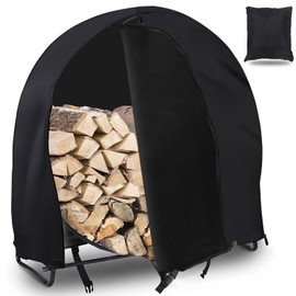 HOMEYA Firewood Log Hoop Cover 40 Inch, Outdoor Heavy Duty 600D Oxford Waterproof Weather Resistant Patio Ring Log Rack Cover, with Double-Ended Zipper Running Through, Round Wood Pile Holder Storage