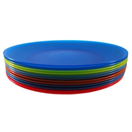 YUYUHUA Plastic Dinner Plates Reusable - Unbreakable Lightweight Flat Plates 10 inch - BPA Free Dishwasher Safe & Microwave Colorful Plate set of 12 for Kids Kitchen Camping Outdoor