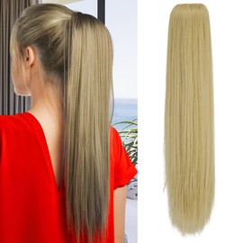 OMGREAT Claw on Ponytail Clip in Hair Extensions Straight Curly Wavy Long Hair Piece Pony Tail 21 Inch 150g Straight - Sandy Blonde Mix Bleach Blonde