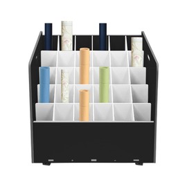 YUYFCC 30 Slots File Storage Rack Rolling Blueprint Holder Cabinet with Wheels Modern Blue Print Roll Files Organizer Mobile Poster Display Holder for Home Office Paper Construction Plan, Black