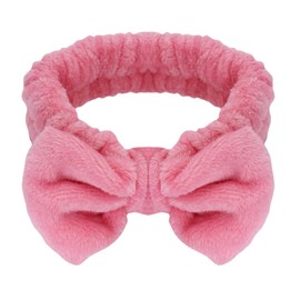 Awenbin Spa headband, bowknot headband in peach pink, reusable, soft and comfortable, preventing liquid from getting wet and disrupting hair, ideal for facial cleansing, bathing, and yoga exercises