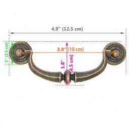4 PCs Vintage Retro Antique Brass Bail Pull Handle for Wooden Drawer Dresser Cabinet Cupboard, Medium Size, Length 3.9-in (10 cm) and Height 1.8-in (4.5 cm)