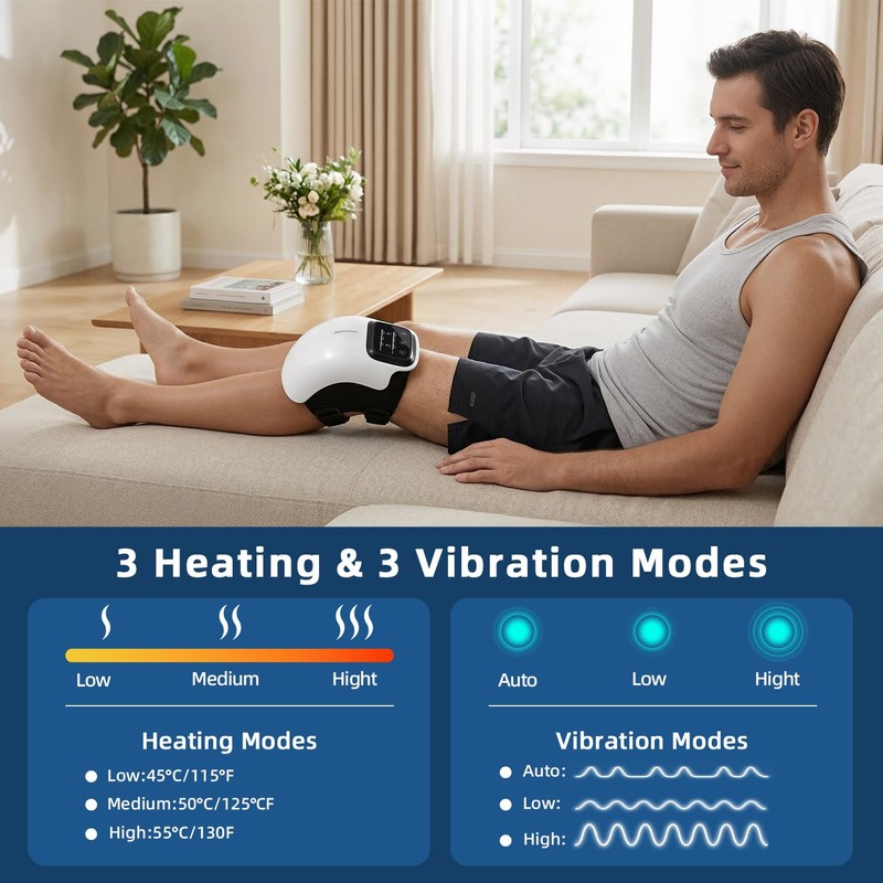 Knee Massager with Heat, Red Light & Vibration, Cordless Knee