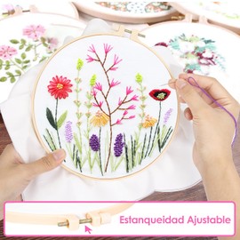 HomeChi Kit de Bordado, Kit de Punto de Cruz para Principiantes de 3 Piezas con Patrones Impresos e Instrucciones, Kit de Inicio de Bordado, Serie de Paisajes, Hilo de Colores, Agujas, Aros de Bordado de Bambú