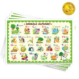 Disposable Placemats for Baby, Animal Alphabet Kids Placemats, Sticky Toddler Placemat for Restaurants and Travel, 12X18 Inches (20, Animals)