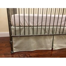 Brandream Crib Skirt Gingham Tailored, Baby Boy, Baby Girl, Gender Neutral Crib Skirt, Toddler Bedskirt Farmhouse Chic Nursery Crib Bed Skirt, Boho Bohemian Sage Green Gingham Dust Ruffles