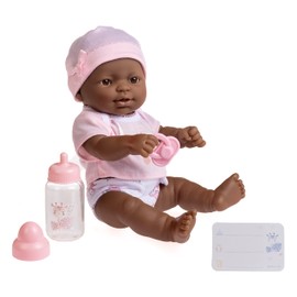 JC Toys - La Newborn Nursery | 7 Piece Doll Gift Set | 12" Life-Like African American Doll with Accessories | Pink | Ages 2+ (18345)
