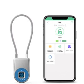 Dhiedas Fingerprint Gate Lock, 3.6'' Long Cable Fingerprint Lock, Smart Keyless Biometric Waterproof Outdoor Bluetooth Cord Gate Lock for Outdoor Fence Gym Locker Helmet Case