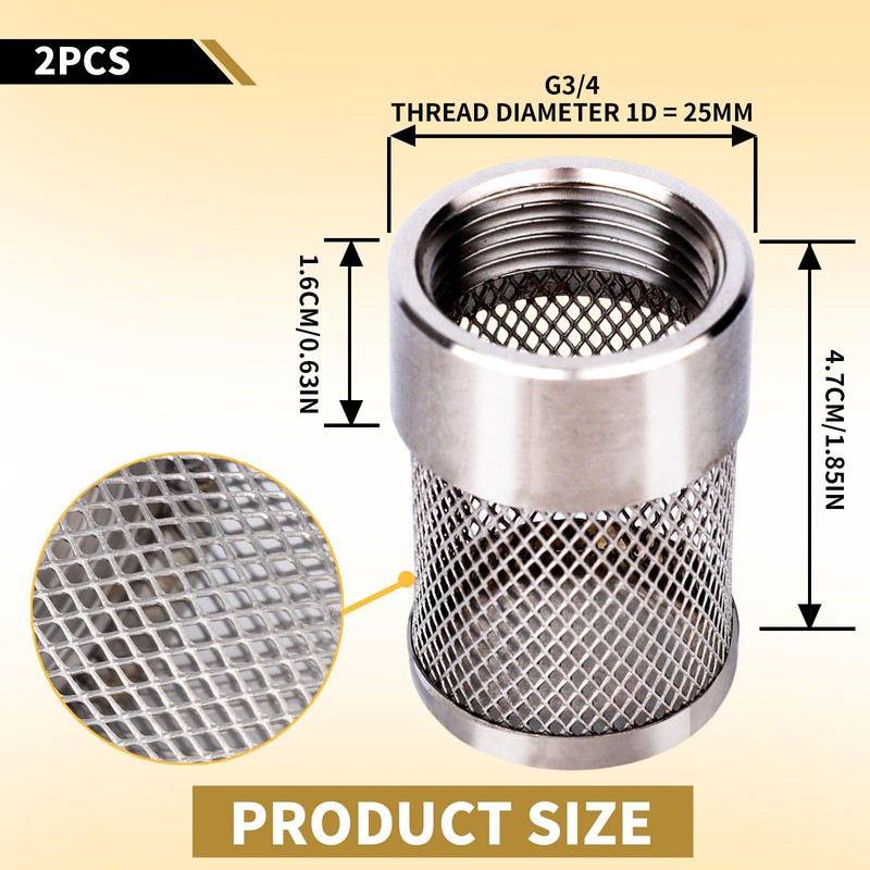 Tinoaly 2pcs 25mm Inlet Suction Strainer Mesh Filter, Stainless Steel
