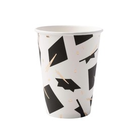 Bonjour Fête Graduation Cap Paper Party Cups | Disposable Cups for Graduation Celebrations | Gold Foil | Premium Party Supplies & Decorations | Pack of 8 | 12oz size