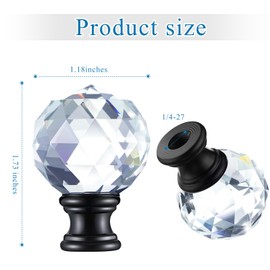Mudder 2 Pieces Crystal Lamp Finial Cap Knob Screw Topper Clear Finial with Polished Chrome Base 1-3/4 Inches Diamond Knob for Lamp Shade Decorations(Black Base)