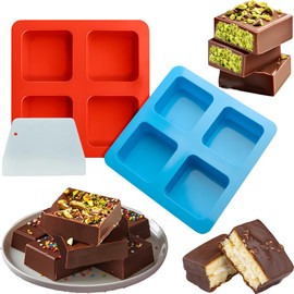 1 Inch Deep Chocolate Molds Silicone - 8-Cavity Square Chocolate Bar Molds with Scraper for DIY Dubai Chocolate Bar,Chocolate Covered Cookies, Baking Granola Bar, Brownie, Muffin, Soap Molds