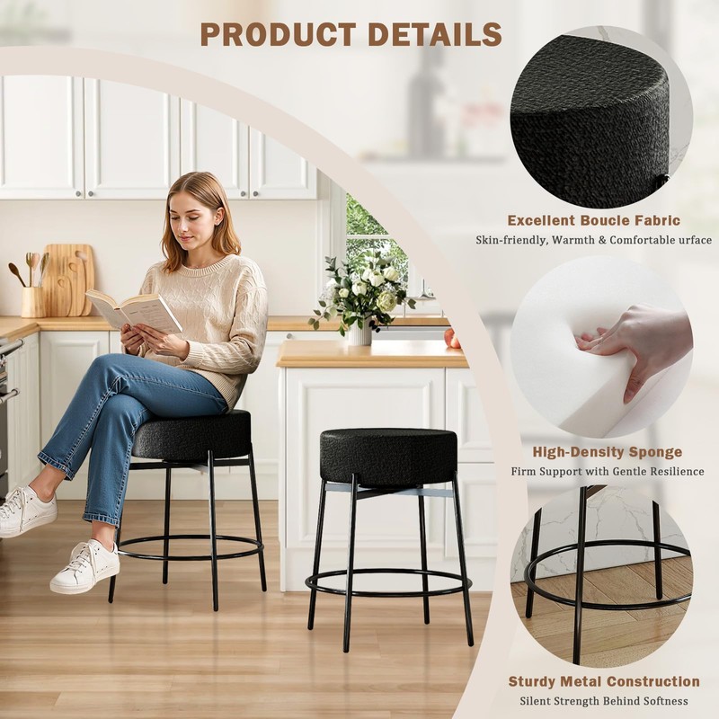 SoarFlash Modern Rotatable Bar Stools Set of 4, 24" Sherpa