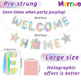 Iridescent Welcome Home Banner, Pre-Strung DIY Welcome Home Decorations