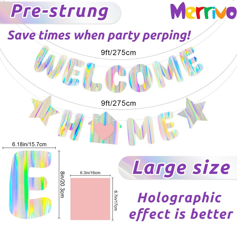 Iridescent Welcome Home Banner, Pre-Strung DIY Welcome Home Decorations
