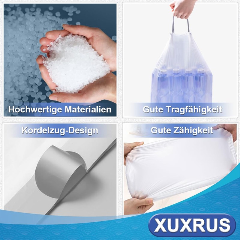 XUXRUS 8L Bin Liners with Drawstring Rubbish Bags Small Handles