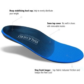 WALK·HERO COMFORT AND SUPPORT Arch Support Inserts for Men Women - Plantar Fasciitis Mens 14 - 14 1/2, Blue
