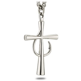 Shields of Strength Men's Fish Hook Cross Pendant Necklace Matthew 4:19 Bible Verse Faith Christian Gift Religious Chain Fishermen Fishing