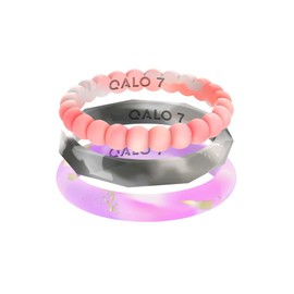 QALO Women's Three-Stack Natural Stone Twilight Stackable Silicone Wedding Ring, Breathable, Durable Rubber Wedding Band for Women, 10.5mm Wide 2.5mm Thick, Size 7