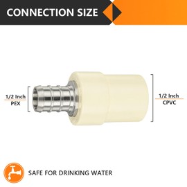 20-Pack HeSun 1/2-Inch CPVC Transition Coupling, 1/2" PEX x 1/2" CPVC Brass Crimp Pex Fittings, ASTM F1807(PEX1807340-20)