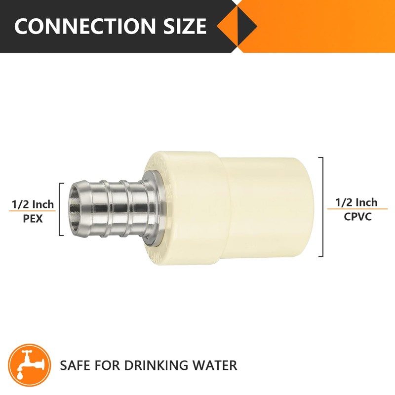 20-Pack HeSun 1/2-Inch CPVC Transition Coupling, 1/2" PEX x 1/2"