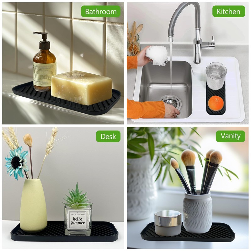 Silicone Sink Organizer Tray, Multi-Use Soap & Sponge Holder for