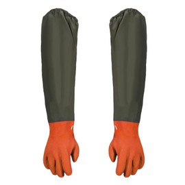 Mujiluxe Teichreinigungshandschuhe, 70 cm lange Sicherheitsarbeitshandschuhe, geeignet zum Reinigen von Fahrzeugen, Fischernetzen usw.(Orange)