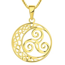 YL Celtic Knot Necklace 925 Sterling Silver Triskele Moon Pendant 18k Gold Triskelion Jewelry for Women