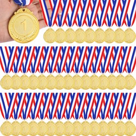 Sasylvia 72 Pcs Gold Medals for Awards 2 Inch Prizes Bulk Winner Medals with Ribbon for Sports, Competitions, Party, Spelling Bees (1st Place)