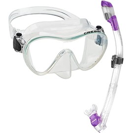 Cressi Scuba Diving Snorkeling Kit - Freediving Mask & Dry Snorkel | F1 & Supernova Dry: Designed in Italy, Clear Mask/Lilac Snorkel