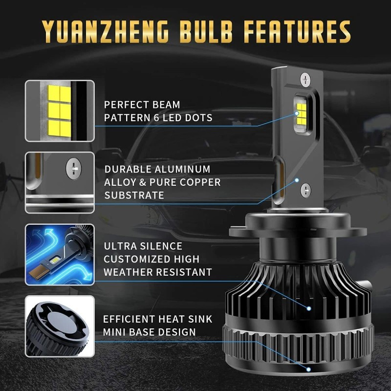 VLAND Pair D2H LED Headlight Bulbs 50W 6000K 4500LM Fit