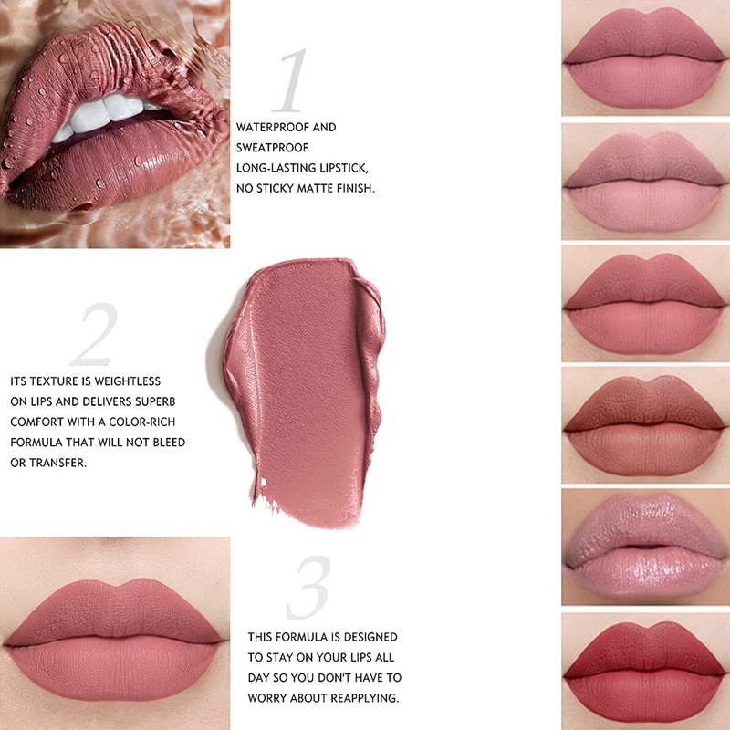 12 Colors Matte Nude Lipstick Set Velvety Long Lasting Non-stick