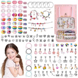 Nasjac Kit para Hacer Pulseras Niñas, 134 Piezas Cuentas para Hacer Pulseras, Kit de Joyería con Caja de Regalo, Artesanía DIY para Fabricación Collares, Regalo Navidad Niños