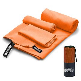 Toalla Deportiva, EASYTAO Toalla Microfibra 3PCS, Toalla Gym Suave y Ligero para Natacion, Deporte, Baño, Viajes, Yoga, Etc, con Una Bolsa, 3 Tallas (76 * 152cm+40 * 80cm+30 * 30cm, Naranja)