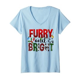 Womens Furry And Bright Dog Paws Cat Paws Lover Merry Christmas V-Neck T-Shirt