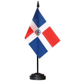 ANLEY Dominican Deluxe Desk Flag Set - 6 x 4 Inch Miniature Dominican Desktop Flag with 12" Solid Pole - Vivid Color and Fade Resistant - Black Base and Spear Top