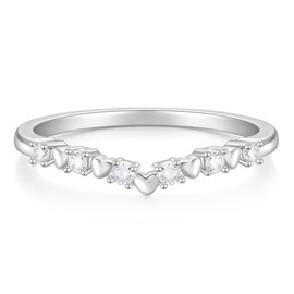 Mameloly CZ Wedding Bands for Women V Shaped Dainty Love Heart Stackable Cubic Zirconia Half Eternity Curved Engagement Rings for Her Size 6