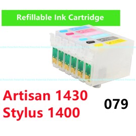 For Epson Empty refillable Ink Cartridge T079  79 ARC chip for Artisan 1430 Stylus 1400 - 6 Carts + 6 Syringes