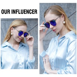 DUCO W018 Women's Sunglasses, Polarized Sangurasu, Hengko Lens, For Driving, UV Protection, UV 400, Stylish, Small Face, Round Shapes, Women's, UV Protection, blue