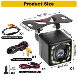 720P Reversing Camera Set, 12 V, IP68 Waterproof Car Reversing Cameras, 170° Wide Angle, Clear Night Vision Backup Camera with 12 LEDs, 6 m Cable for Motorhome, Trucks, Bus, Pickup Trailer