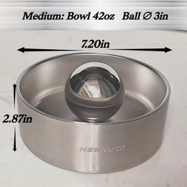 Stainless Steel Dog Slow Feeder Set – 2-in-1 Pet Bowl 42oz & Slow Feeder Ball 3in – Spherical Design Slows Eating & Use Separately or Together (Medium)