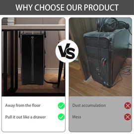 FEYRUN Under Desk Slide Out PC Mount with Anti-Scratch Sponge, Adjustable CPU Holder Bracket for Computer Tower (Black (Slide Access))