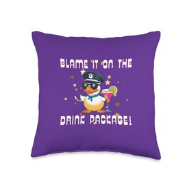 Blame It On The Drink Package Booze Sloshed Cruise Ducks Fun Throw Pillow