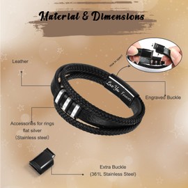 SUNSH Mens Gifts,Mens Bracelets Engraved Leather Mens Leather Bracelets Gift for Him Braided Leather Bracelet Christmas Gifts for him Anniversary Valentine's Day Gifts for Man Birthday gifts for men