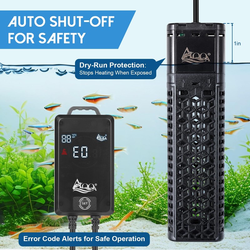 AQQA 1200W Aquarium Heater for 172-227 Gallon, Dual Quartz Submersible